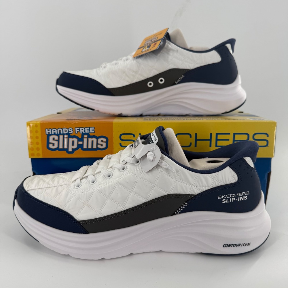 Skechers Hands Free Slip-ins Mens 10.5 White Navy Walking Shoes 232619 WNV